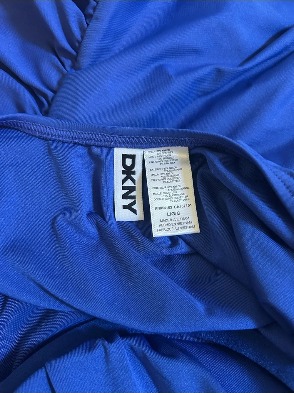 NWT DKNY Ruffle Plunge Underwire Tummy Control One Piece Swimsuit Blue Size L